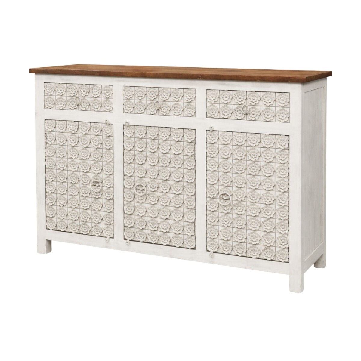 Buffet Vijay en bois massif 165 cm, sculpt&eacute;...