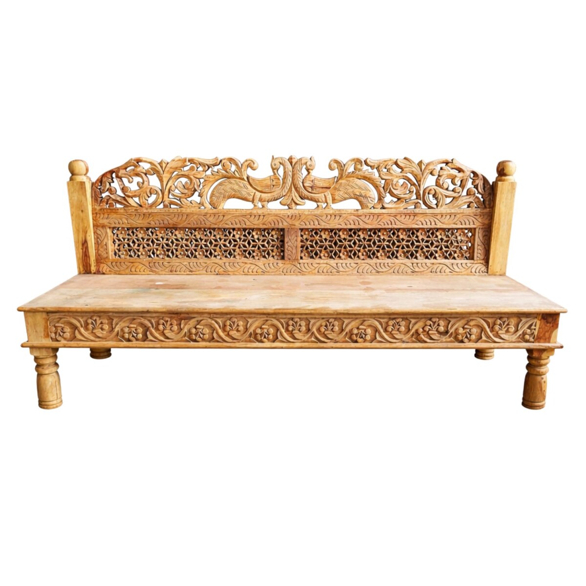 Banc Mitra en bois massif sculpté box