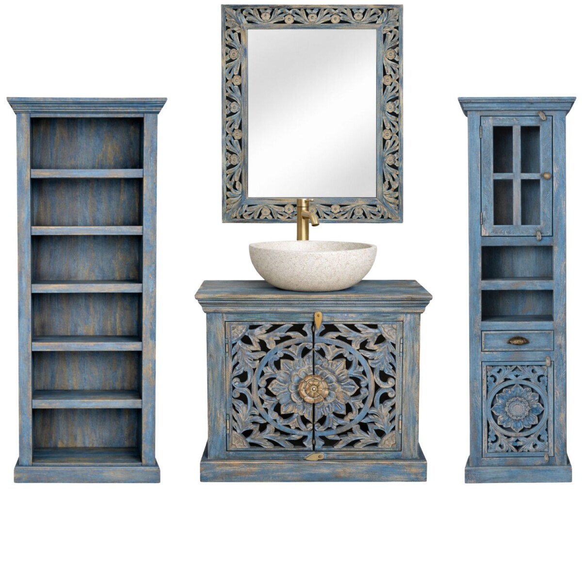 Meubles de salle de bain Kirpal Bleu oriental en bois massif