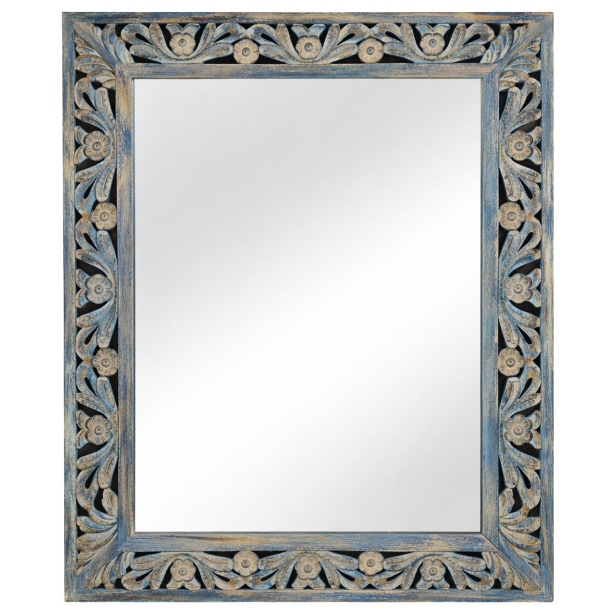 Miroir mural Kirpal bleu, style oriental, en bois massif, 79