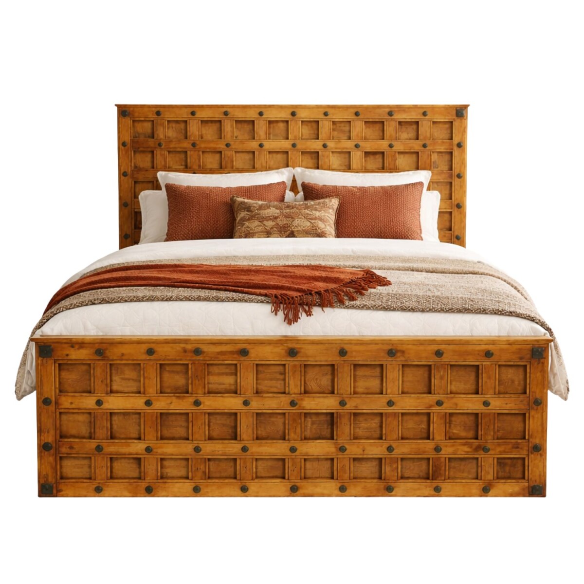 Lit double en bois massif Lapaz marron 180 x 200 cm, style o