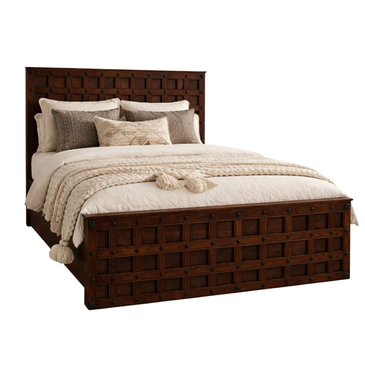 Lit double en bois massif Lapaz, brun foncé, 180 x 20