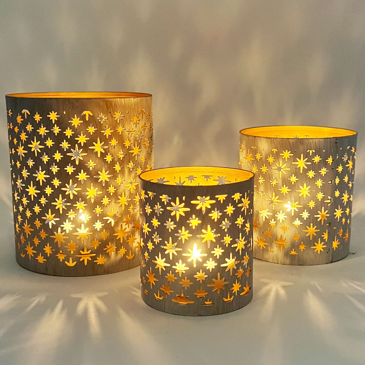 Lot de 3 photophores de jardin orientaux pour bougies chauff