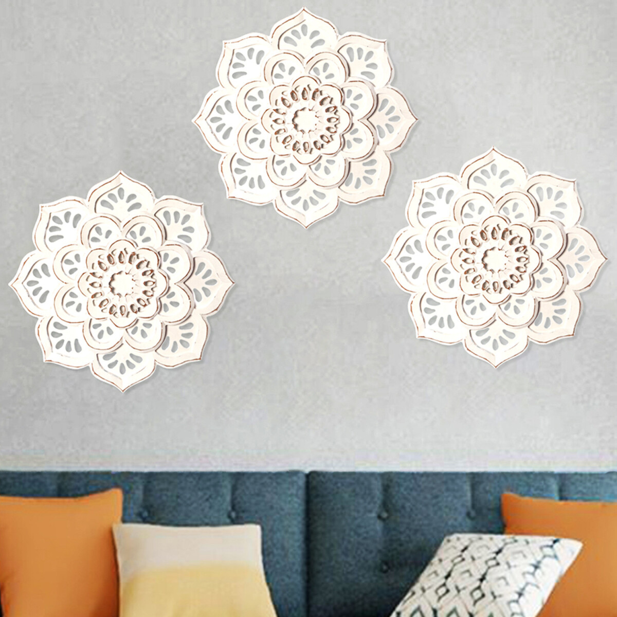 Lot de 3 décorations murales vintage en bois Amila