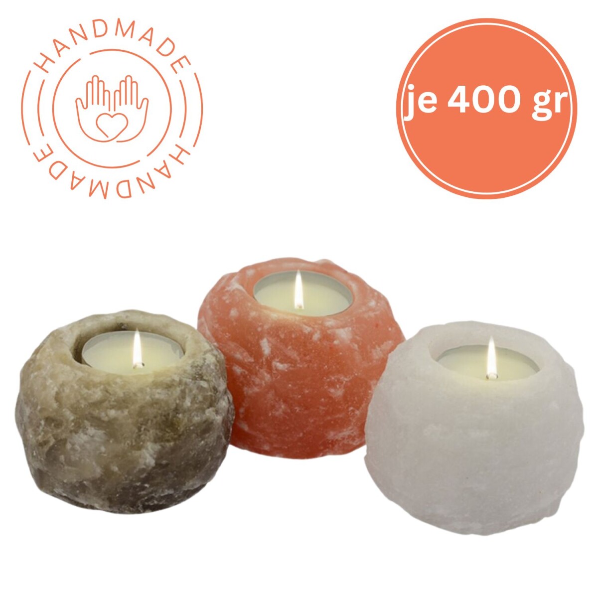 Photophore en cristal de sel ROCK TRIO | Fait main | 400 g |