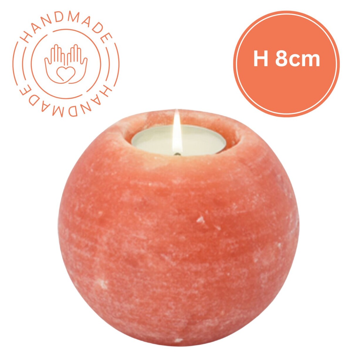 Photophore rond en cristal de sel | Fait main | H 8 cm | Pi&