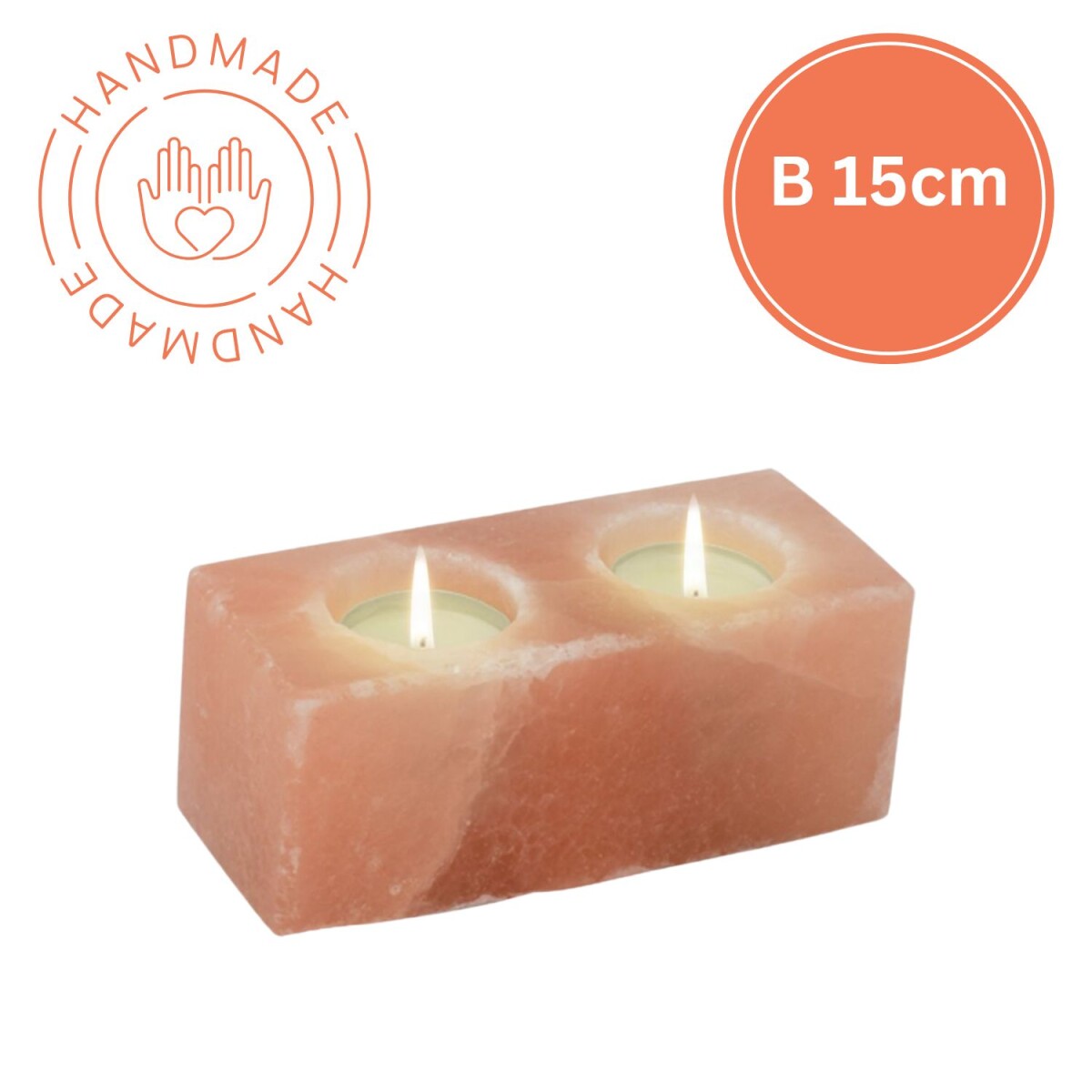 Photophore en cristal de sel TWIN CUBE | Fait main | L 15 cm