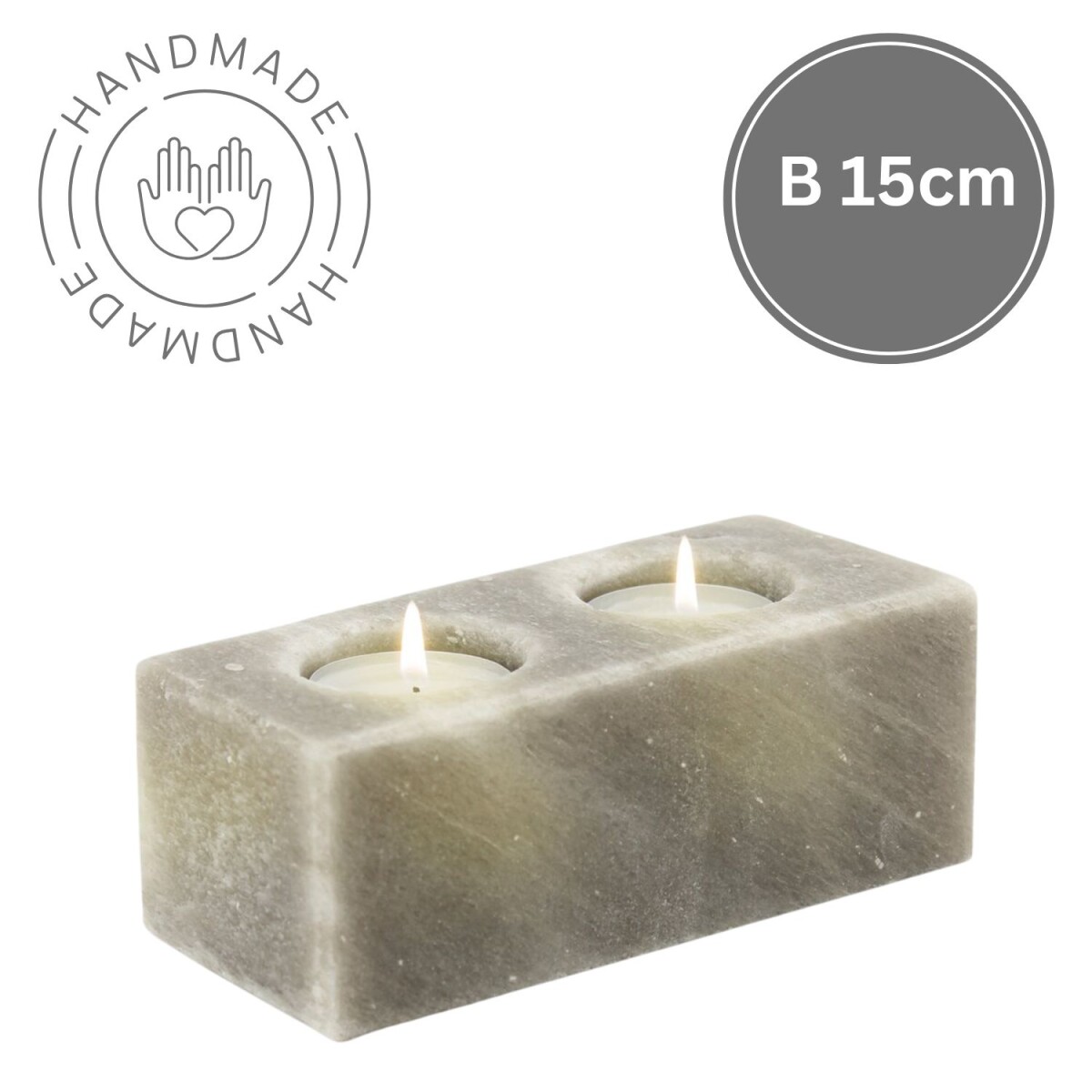Photophore en cristal de sel TWIN CUBE Grey Line | Fait main