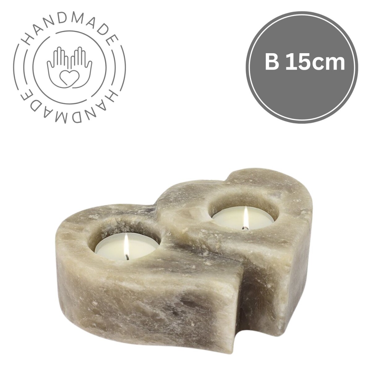Photophore en cristal de sel TWIN HEART Grey Line | Fait mai