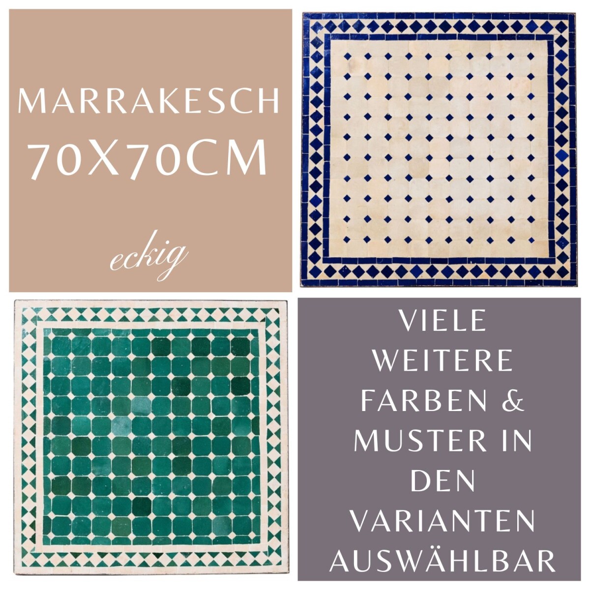 Table en mosaïque marocaine Marrakech 70 x 70 cm | Fabr