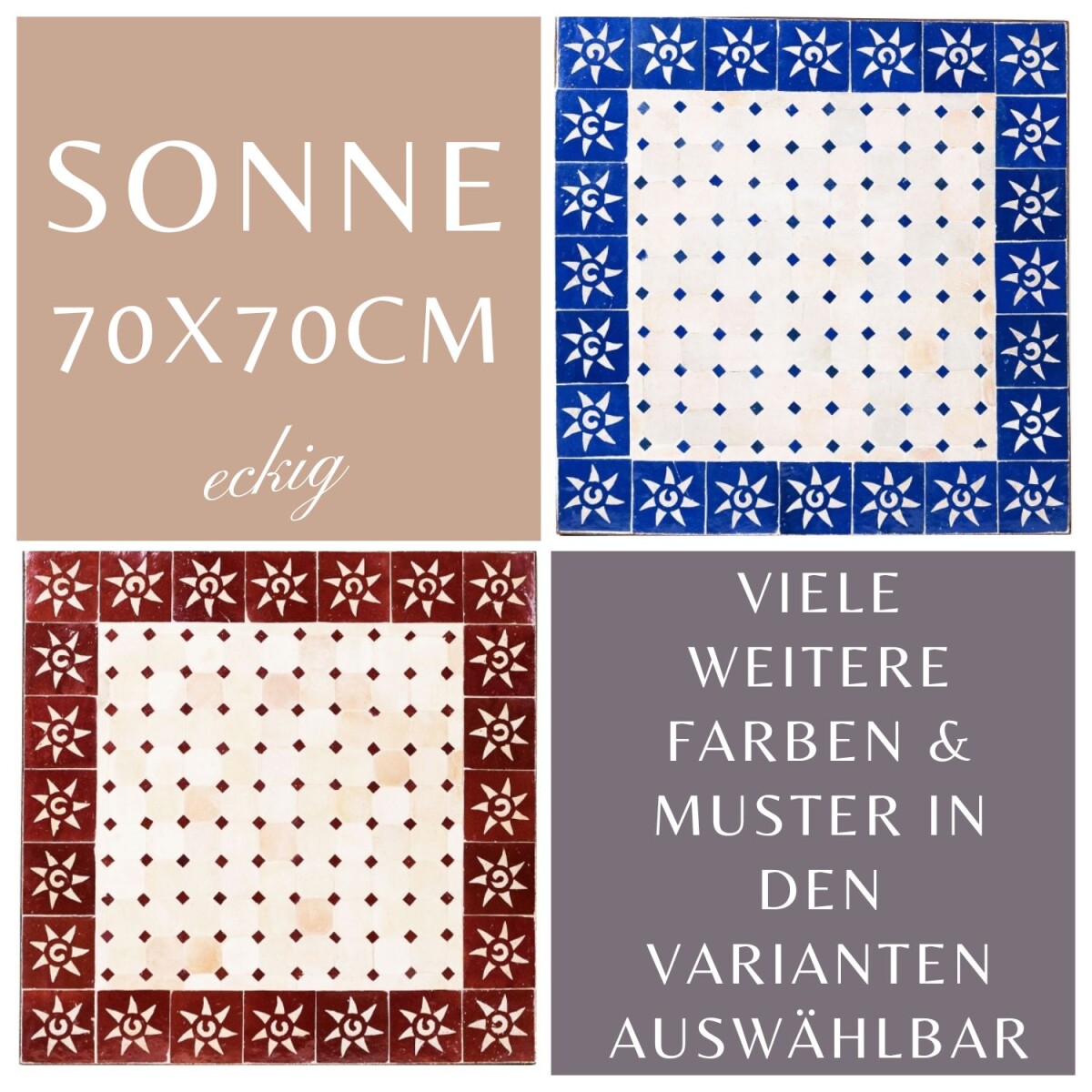 Table en mosaïque marocaine « Soleil » 70 x