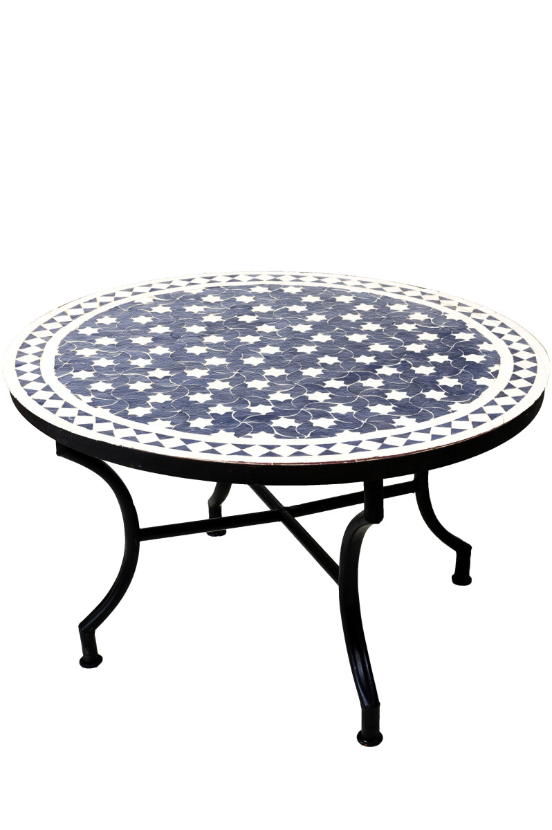 Table marocaine en mosaïque Estrella bleu et blanc, &os