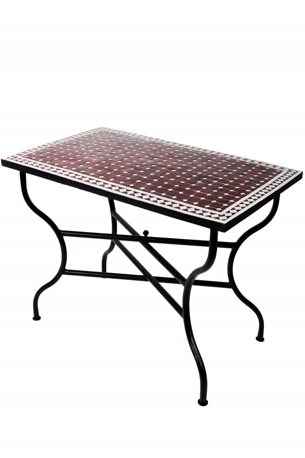 Table en mosaïque marocaine Marrakech Bordeaux Blanc 12