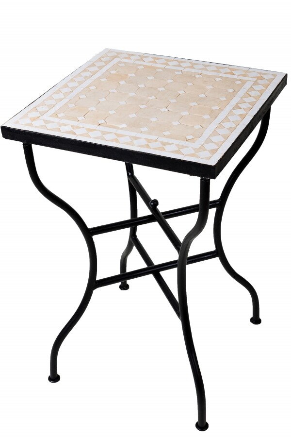 Table en mosaïque marocaine Marrakech beige et blanc &O