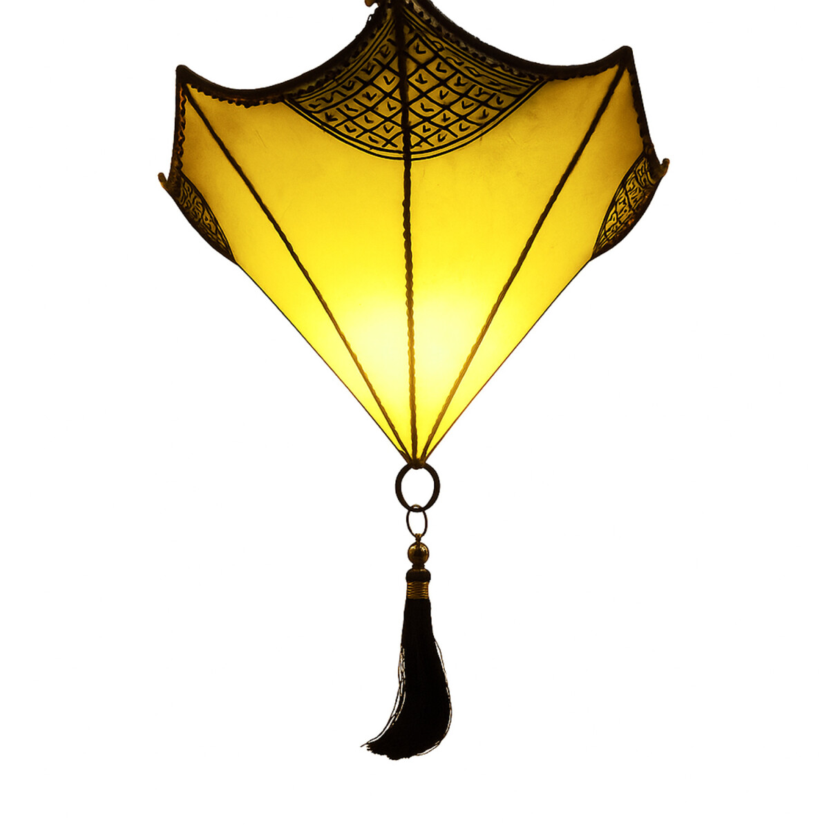 Lampe de plafond Berfu en cuir beige-jaune 50 cm | Lampe m&e