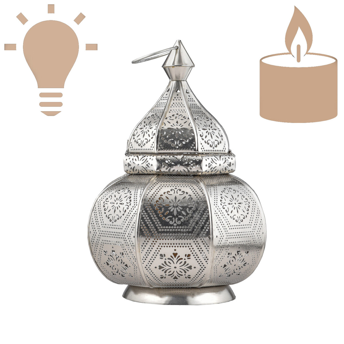 Lampe de chevet de style lanterne orientale Mahana, argent