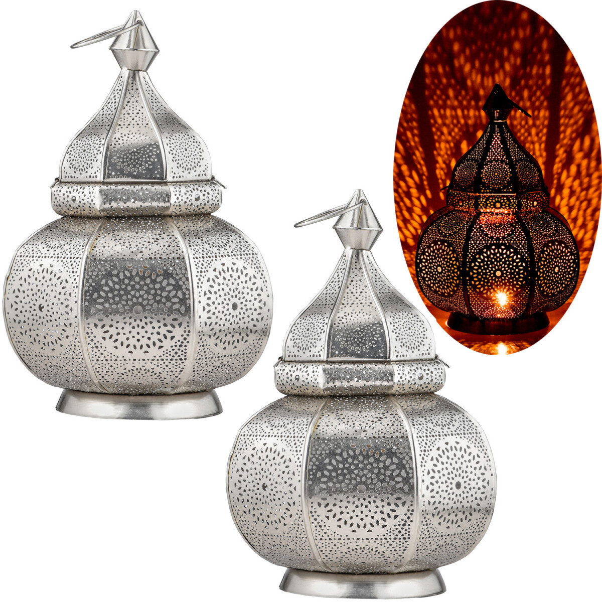 Lot de 2 lampes de table orientales Lamisa, argentées