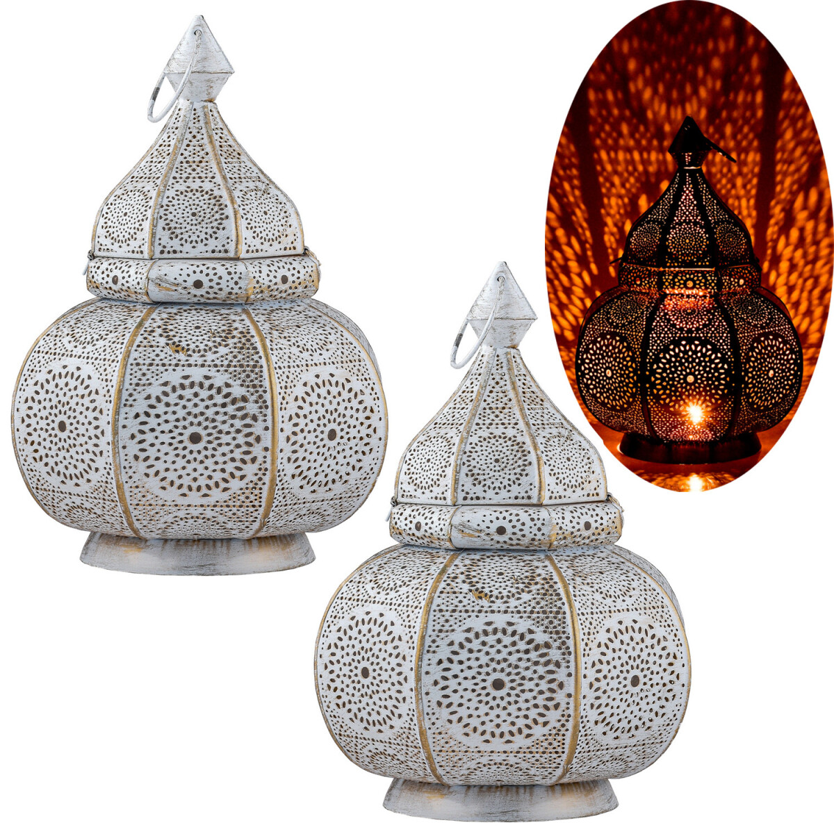 Lot de 2 lampes de table orientales Lamisa, blanches
