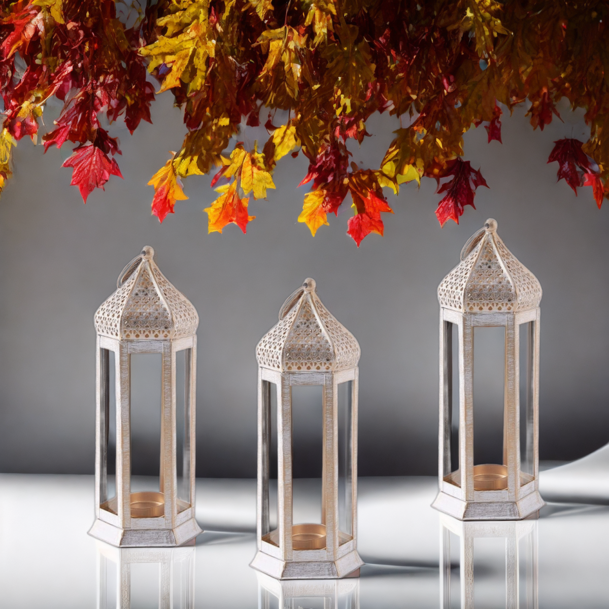 Lot de 3 lanternes décoratives orientales Raki, blanc