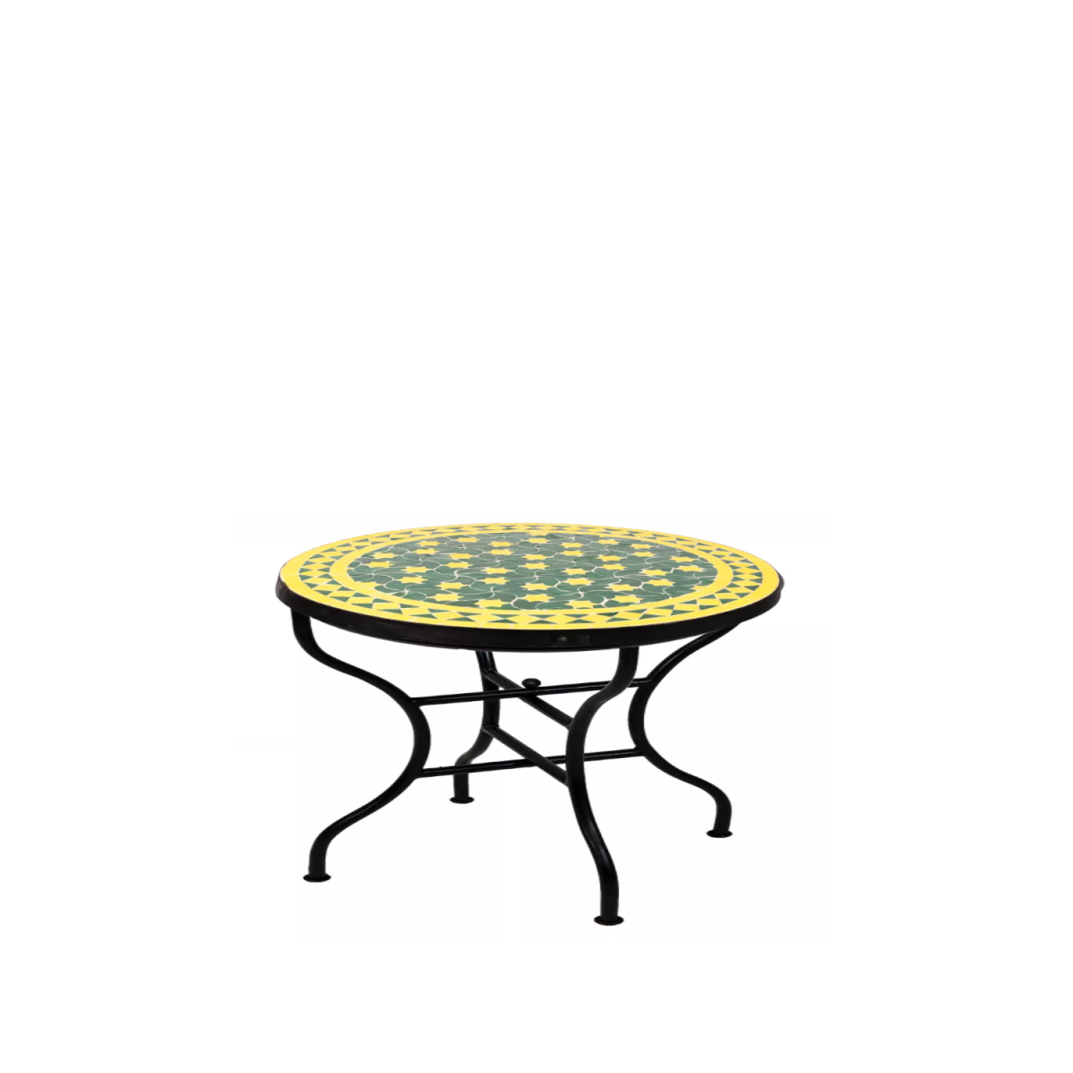 Table en mosaïque marocaine Estrella, verte et jaune, &