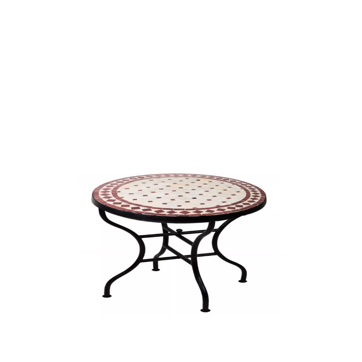 Table en mosaïque marocaine Marrakech, beige et bordeau