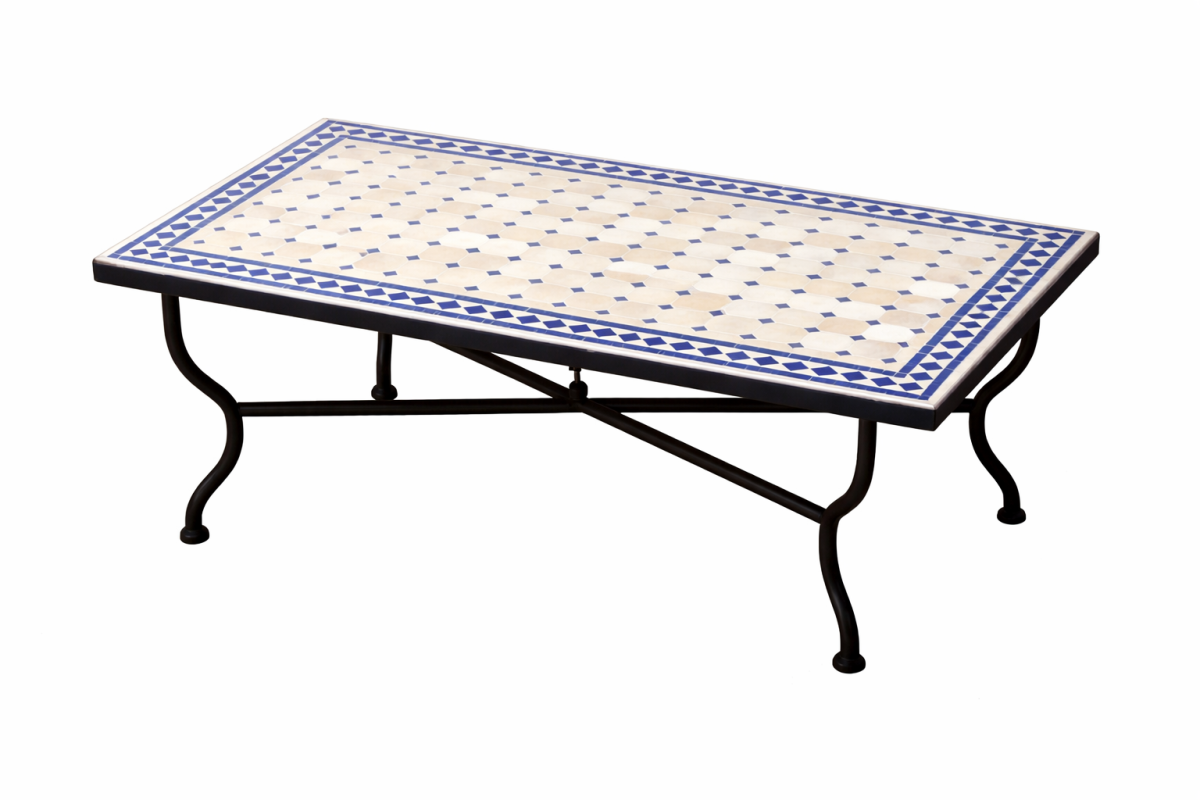 Table en mosaïque marocaine Marrakech, beige et bleu, 1