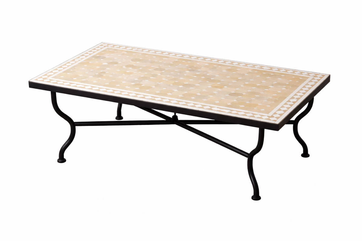 Table en mosaïque marocaine Marrakech, beige et blanc, 