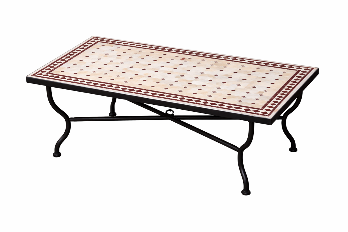 Table en mosaïque marocaine Marrakech, beige et bordeau