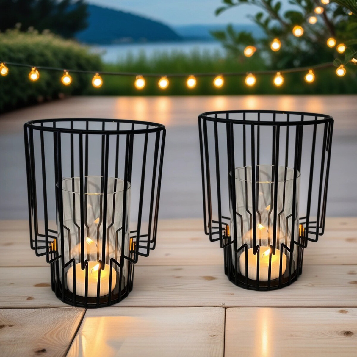 Lot de 2 photophores de jardin modernes Beek
