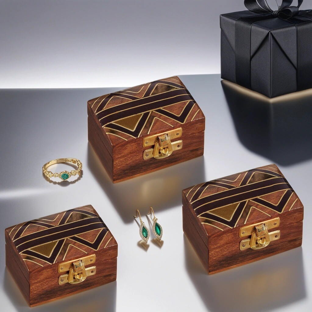 Lot de 3 coffrets à bijoux en bois Dajat