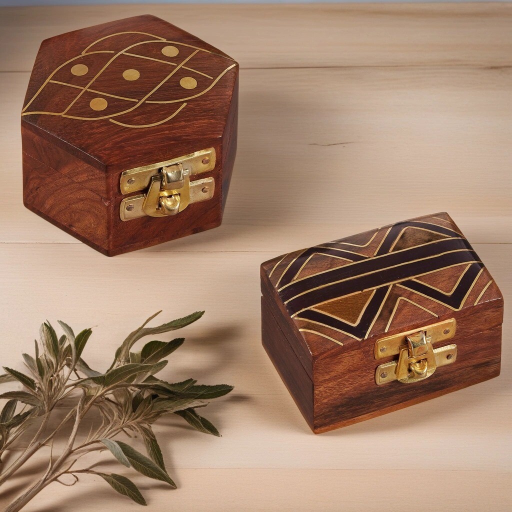 Lot de 2 coffrets à bijoux en bois Dajat Delya