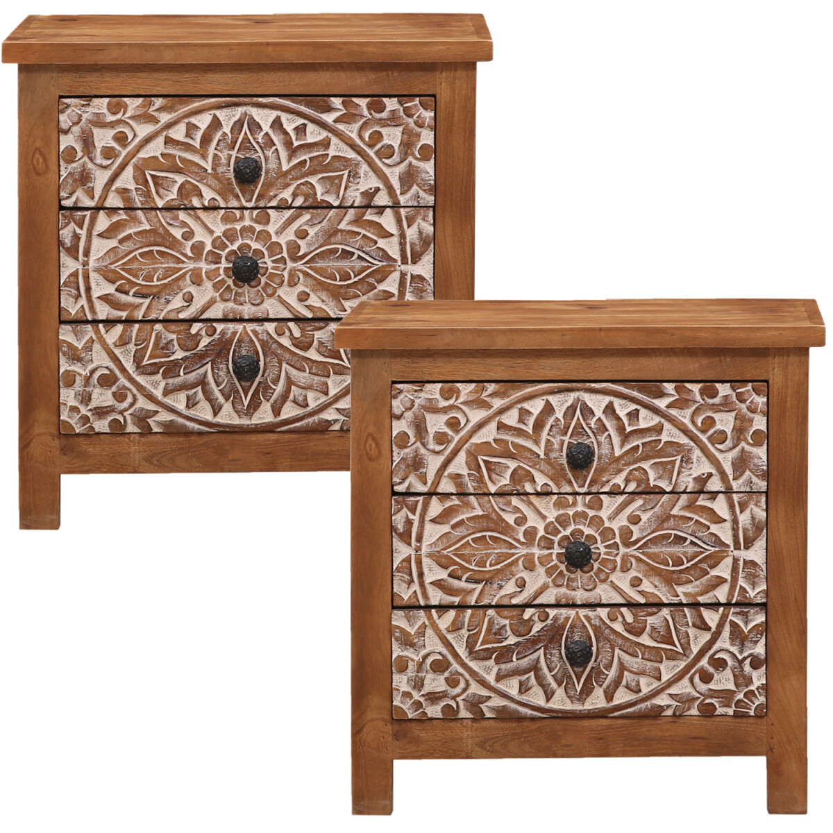 Lot de 2 meubles orientaux : tables de chevet, commode, tabl