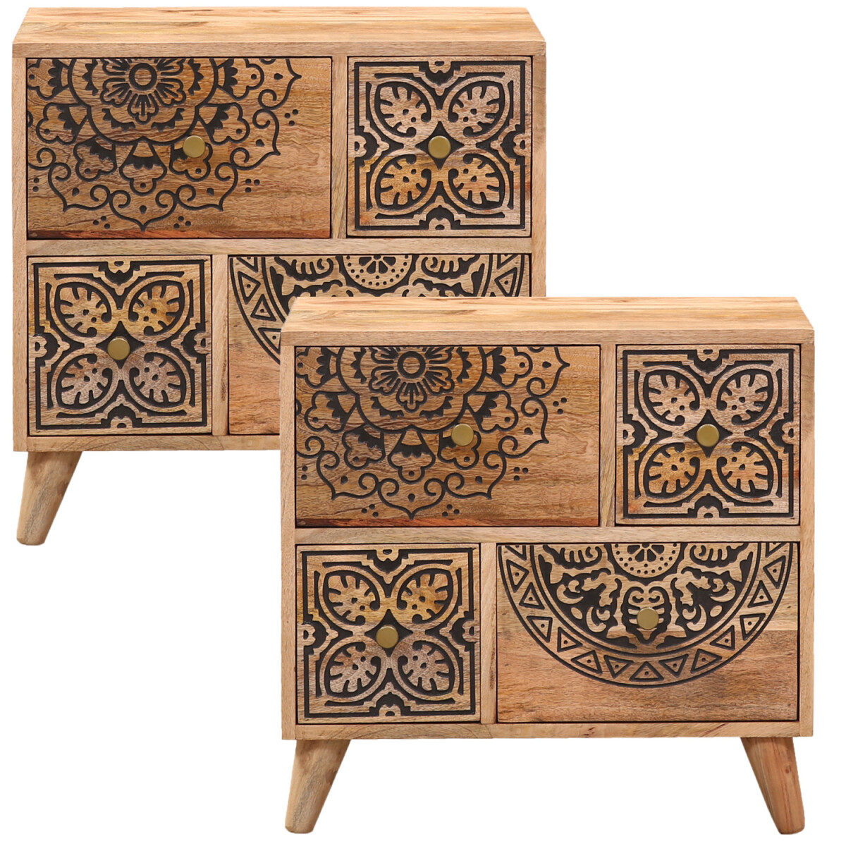 Lot de 2 meubles orientaux : table de chevet, commode, meubl