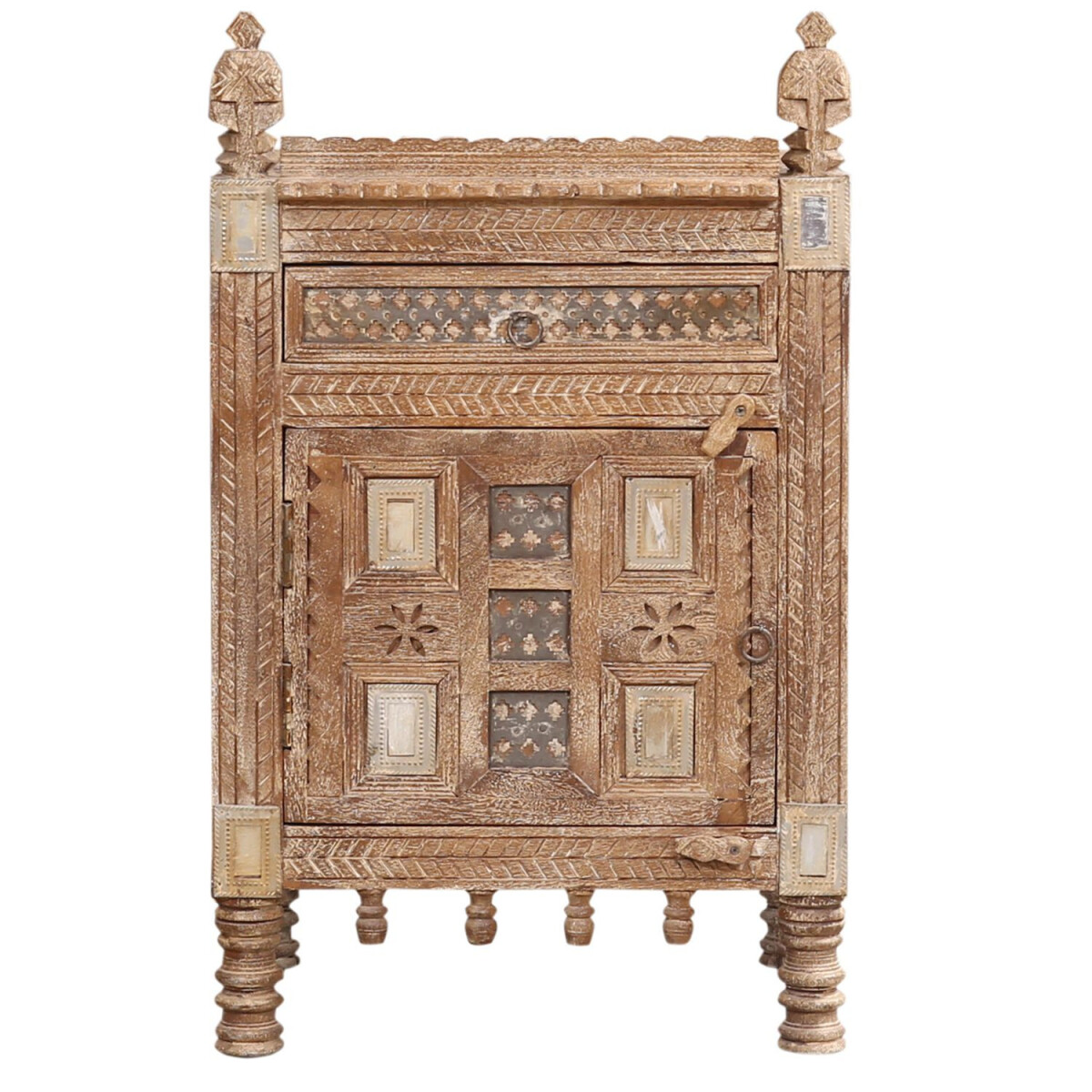 Table de chevet vintage orientale Hajiba, finition naturelle