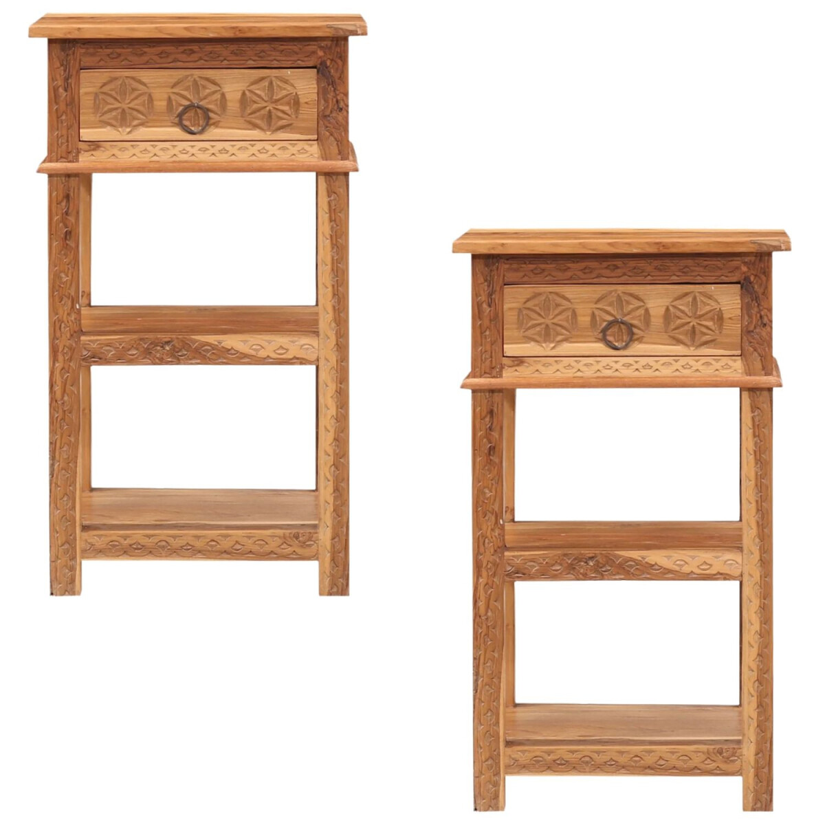 2er Set Nachttisch Jeffers Beistelltisch Holz handgeschnitzt