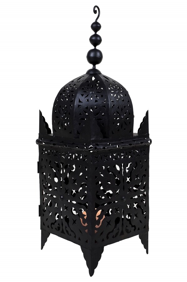 Lanterne de jardin marocaine Frane, noire, en métal, 