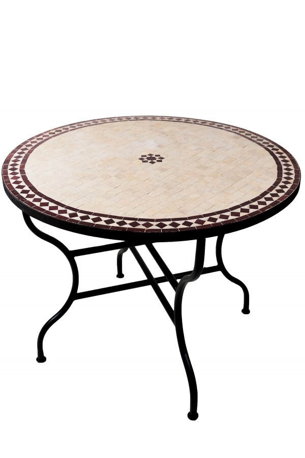 Table en mosaïque marocaine Bilbao Beige Bordeaux 100 c