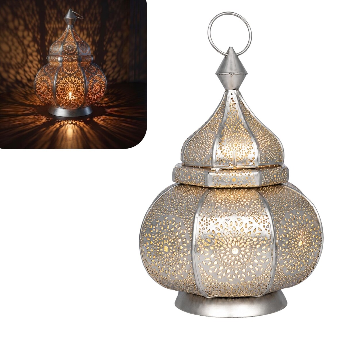 Lanterne orientale Ziva, couleur argent avec...
