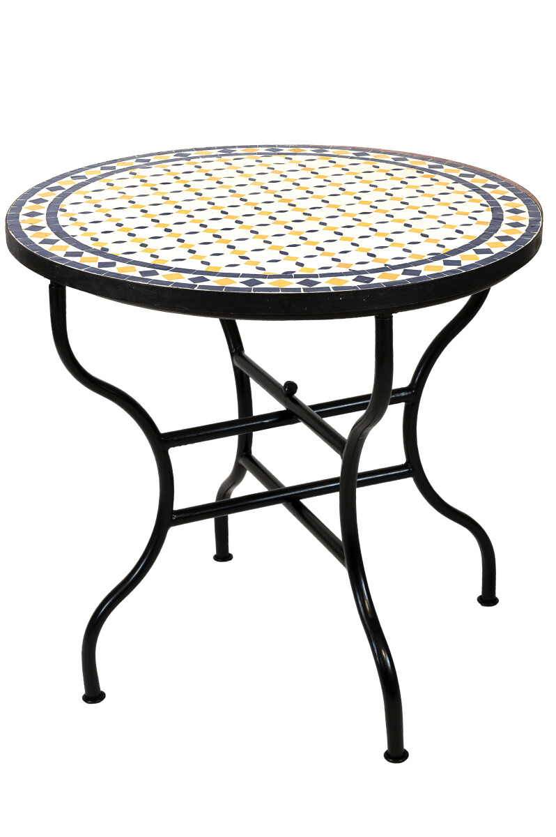 Table en mosaïque marocaine Giralda blanche, jaune et b