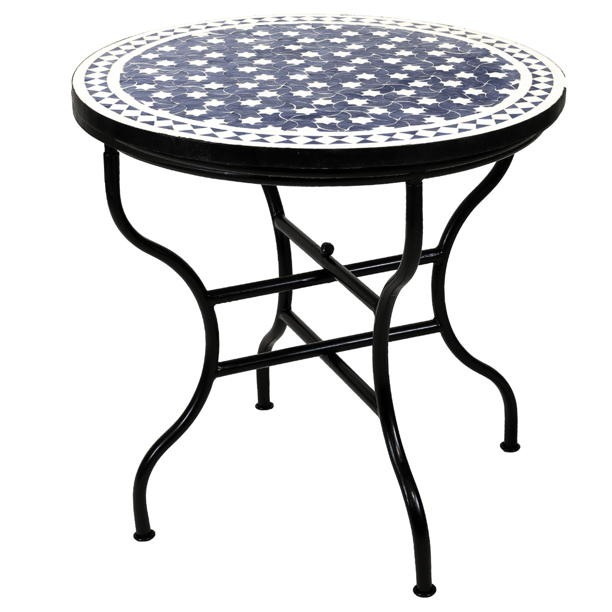 Table en mosaïque marocaine Estrella Bleu Blanc 80 cm |