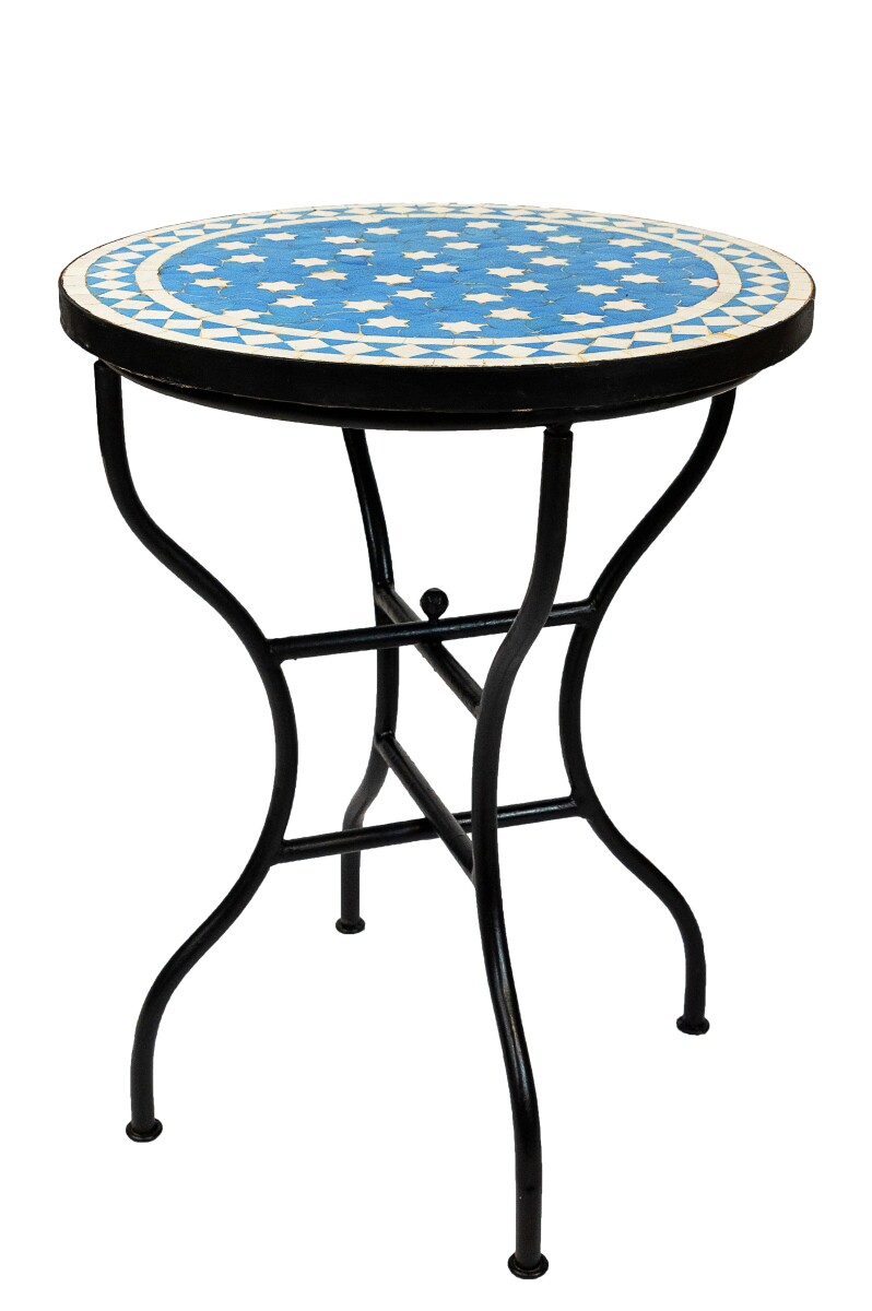 Table marocaine en mosaïque Estrella turquoise et blanc