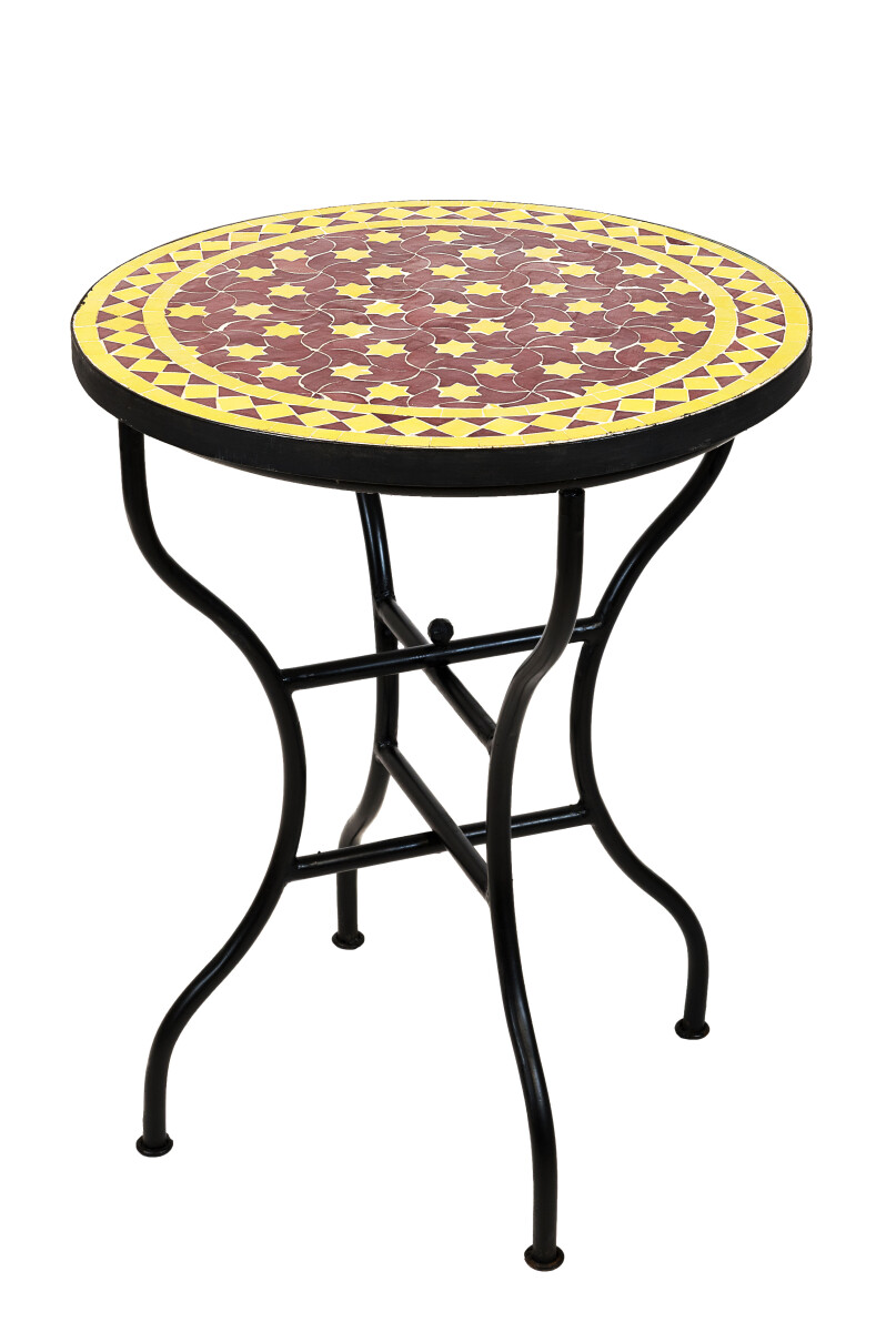 Table en mosaïque marocaine Estrella, jaune bordeaux, &