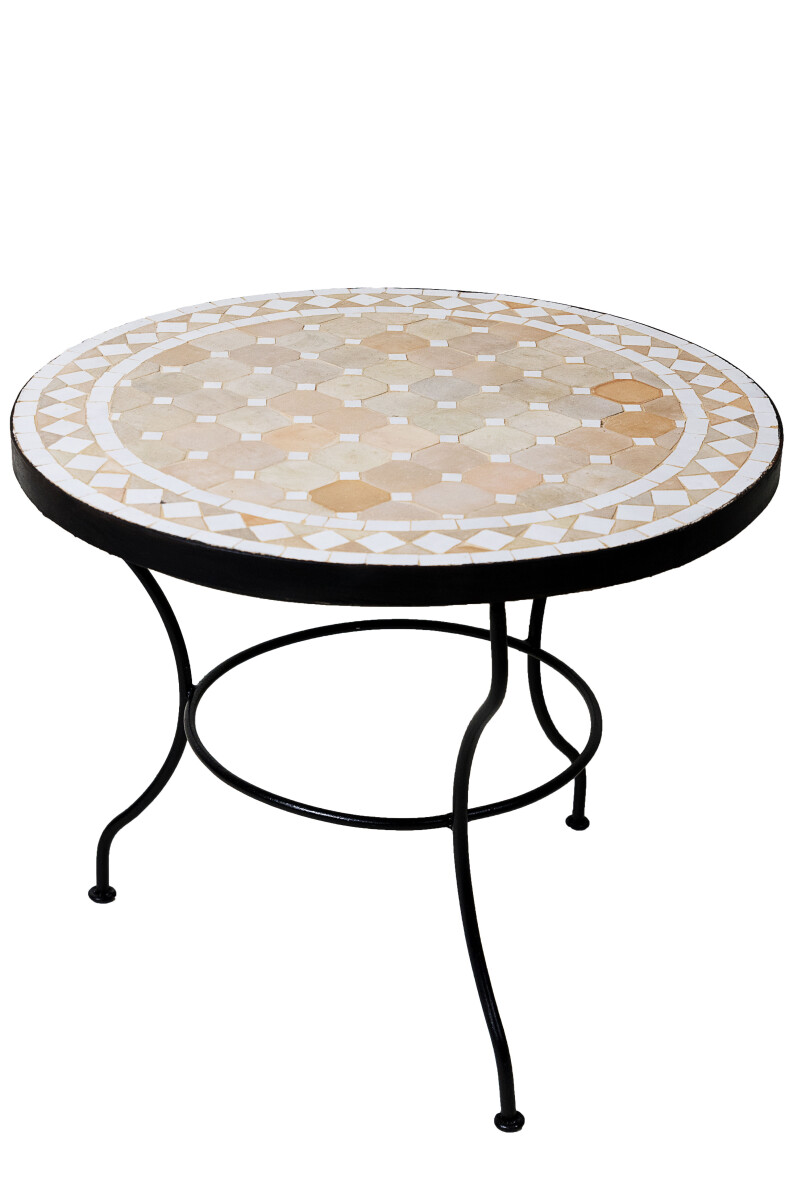 Table marocaine en mosaïque, style Marrakech, beige et 