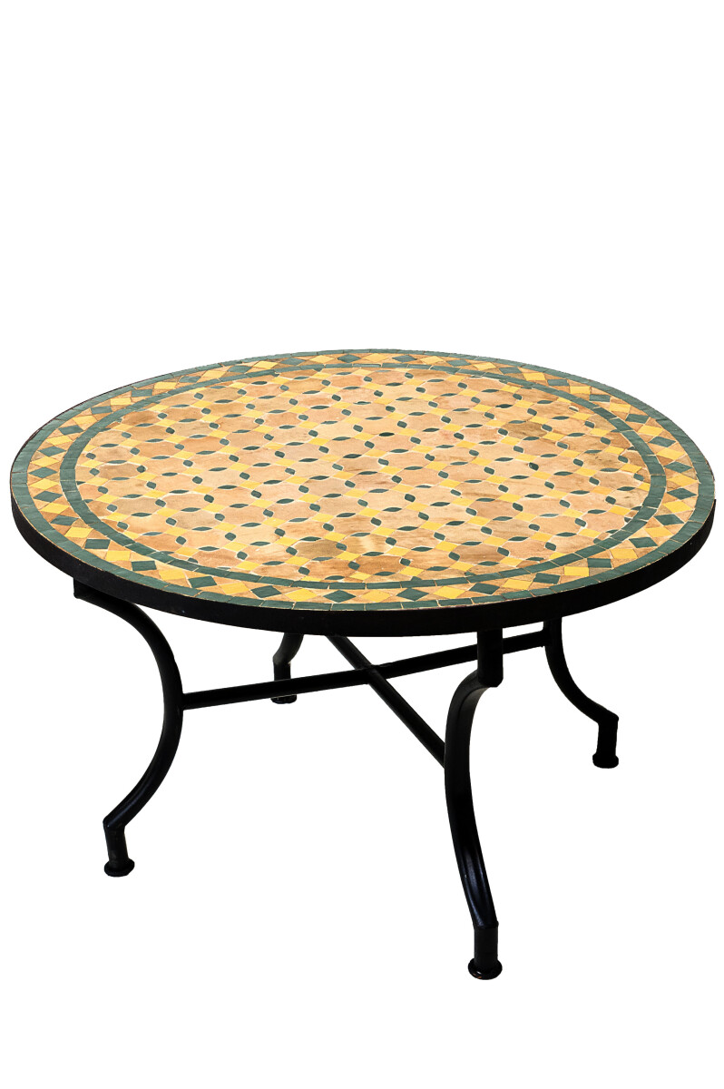 Table en mosaïque marocaine Giralda beige, jaune et ver