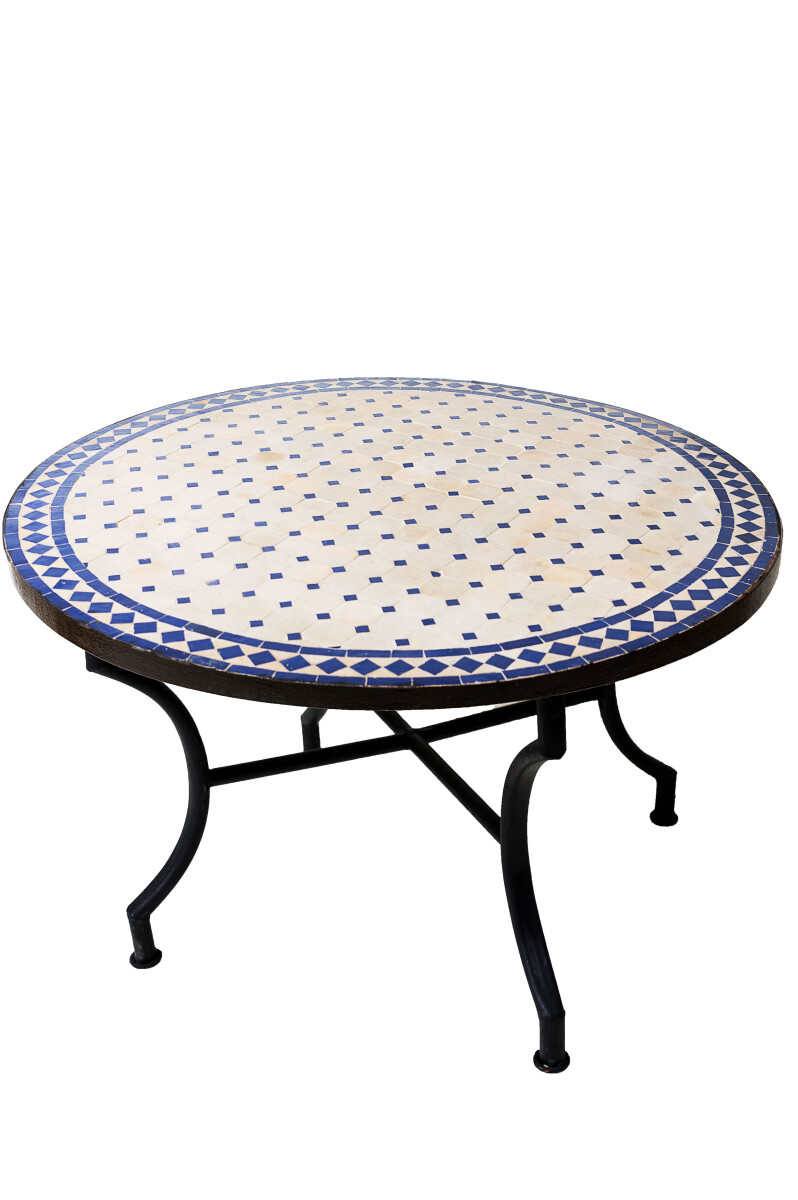 Table en mosaïque marocaine Marrakech, beige et bleu, &