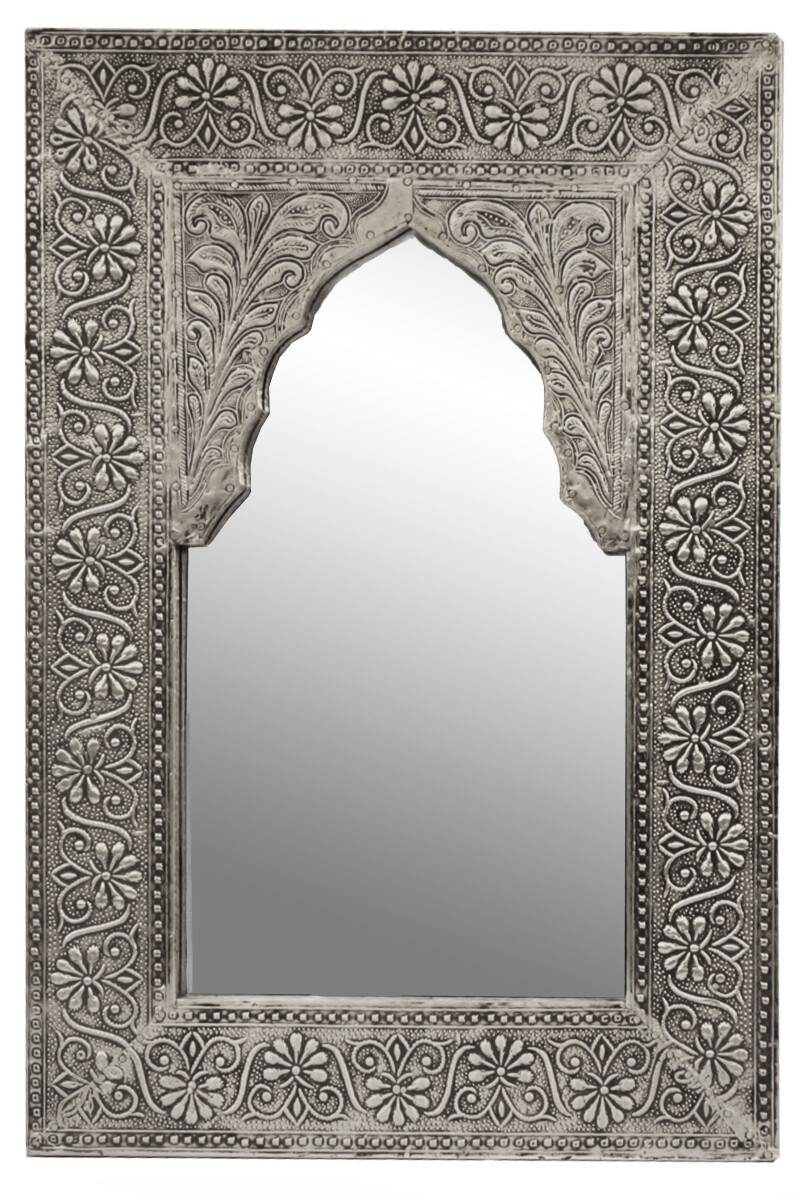 Miroir vintage oriental Malik, décor argenté -