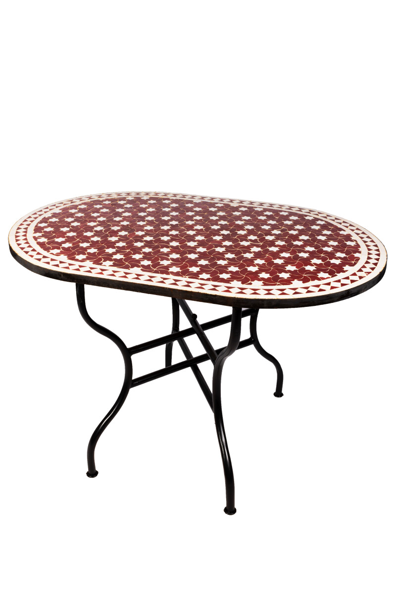 Table en mosaïque marocaine Estrella Bordeaux Blanc 120
